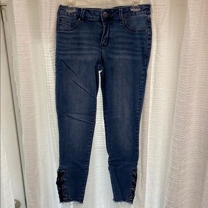 Maurices Blue Cropped Ankle Jeans with Ruched Hem